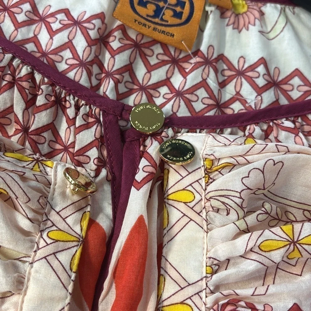 Tory Burch Sun and flowers Lisa Giverny print cotton tunic boho shirt size 2